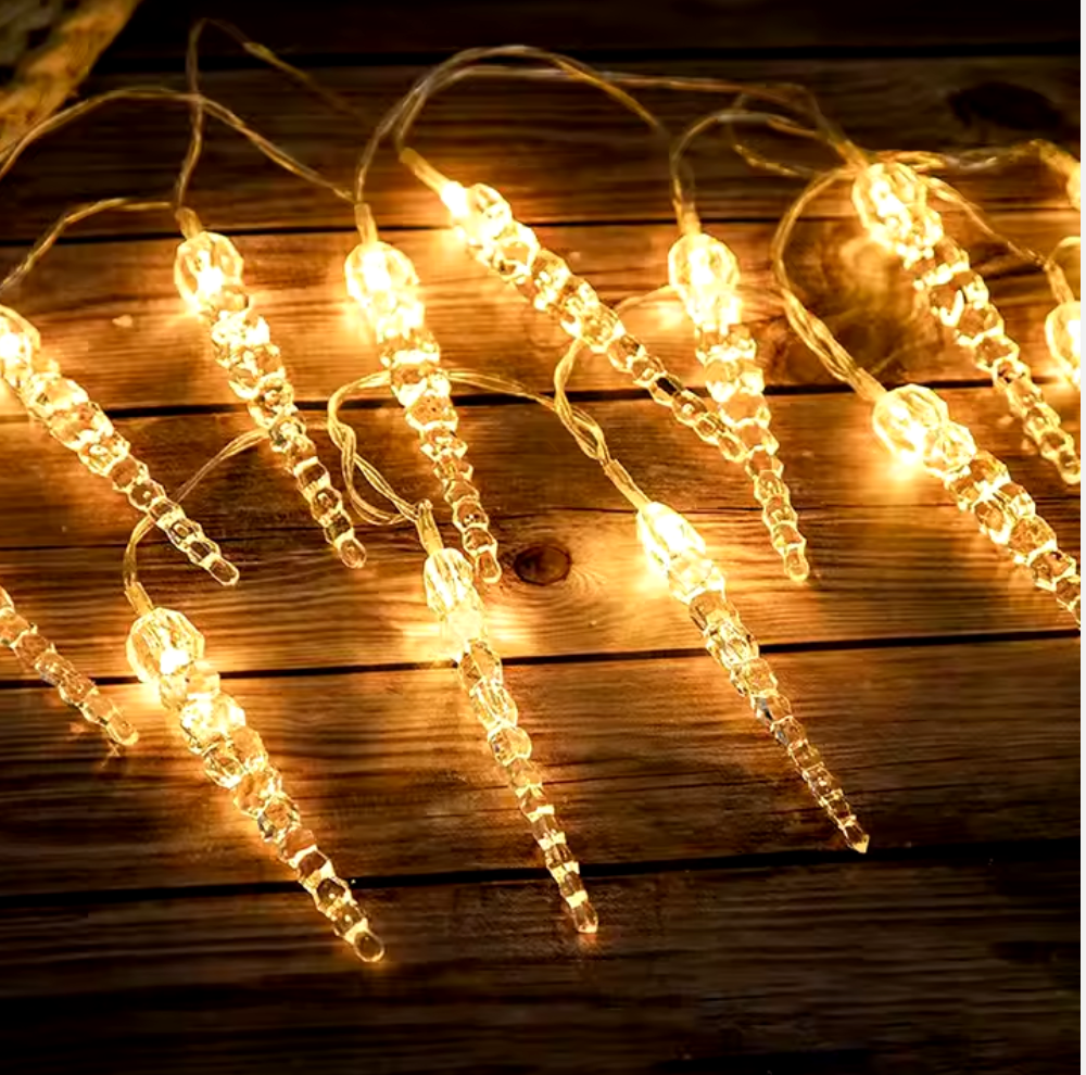 SLSL005-3AA transparent cable Christmas Light String Garden Fence Decorative Ice Cone 10 LED string lights