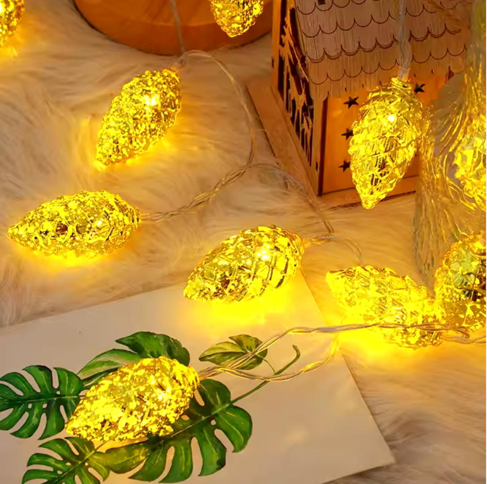 SLSL004-3AA Battery Operated 20LED golden pinecones string Lights Holiday Dress-up Shop Window Christmas Decoration