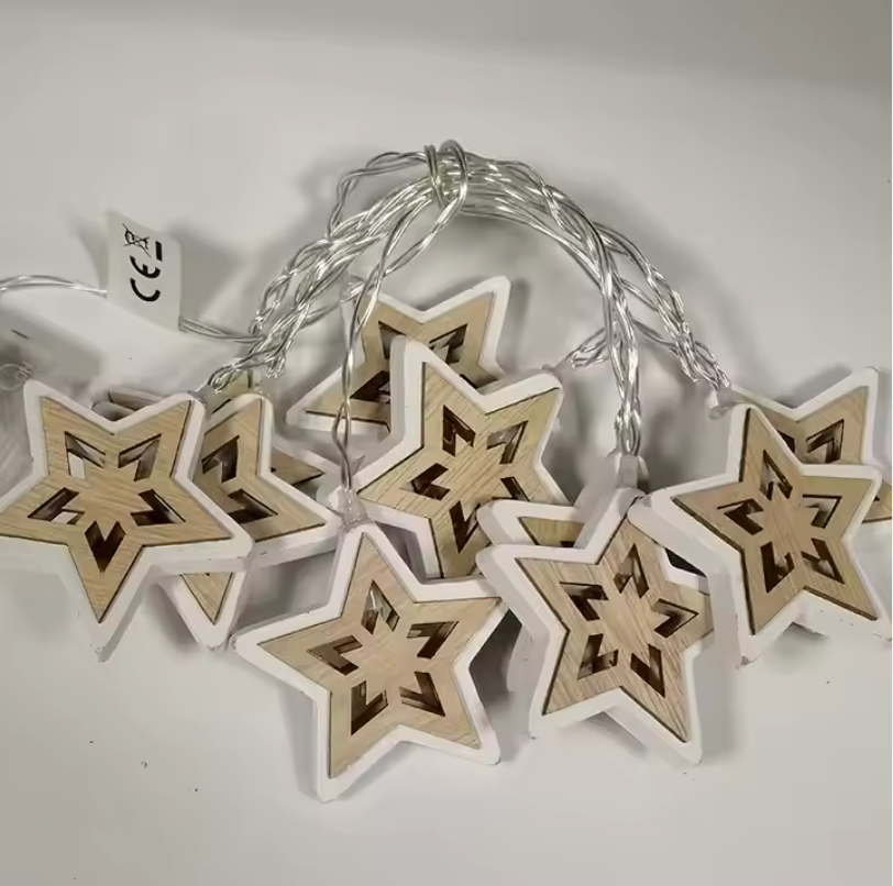 SLSL009-Christmas decoration LED string light with wooden star decos