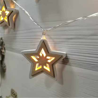 SLSL009-Christmas decoration LED string light with wooden star decos