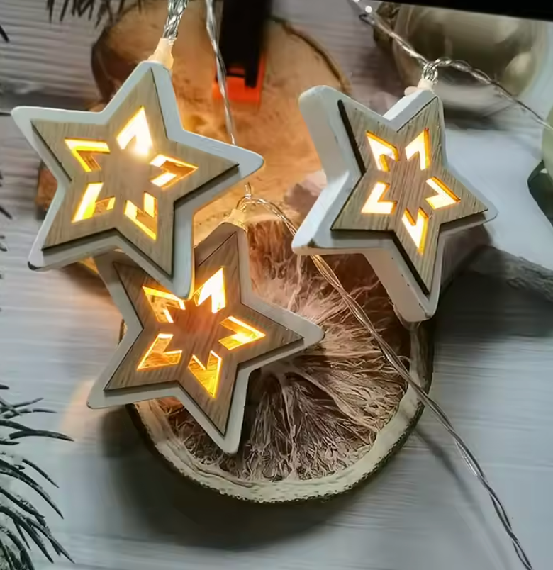 SLSL009-Christmas decoration LED string light with wooden star decos