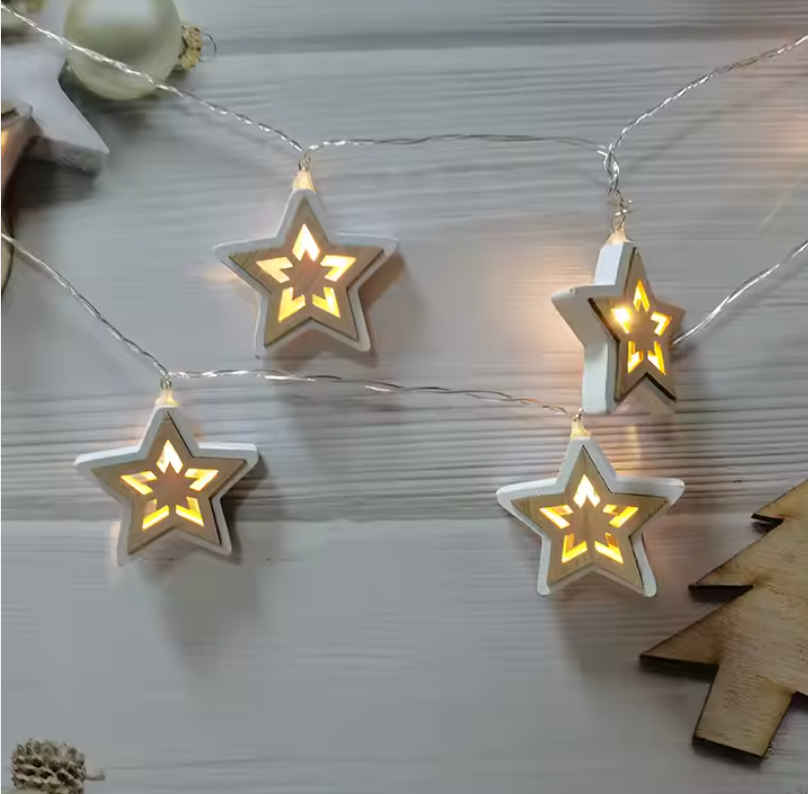 SLSL009-Christmas decoration LED string light with wooden star decos